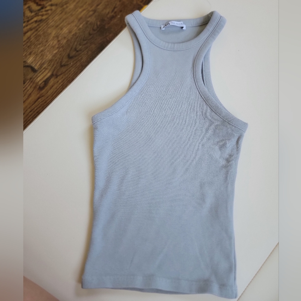 Zara gray racer back racer front ribbed tank